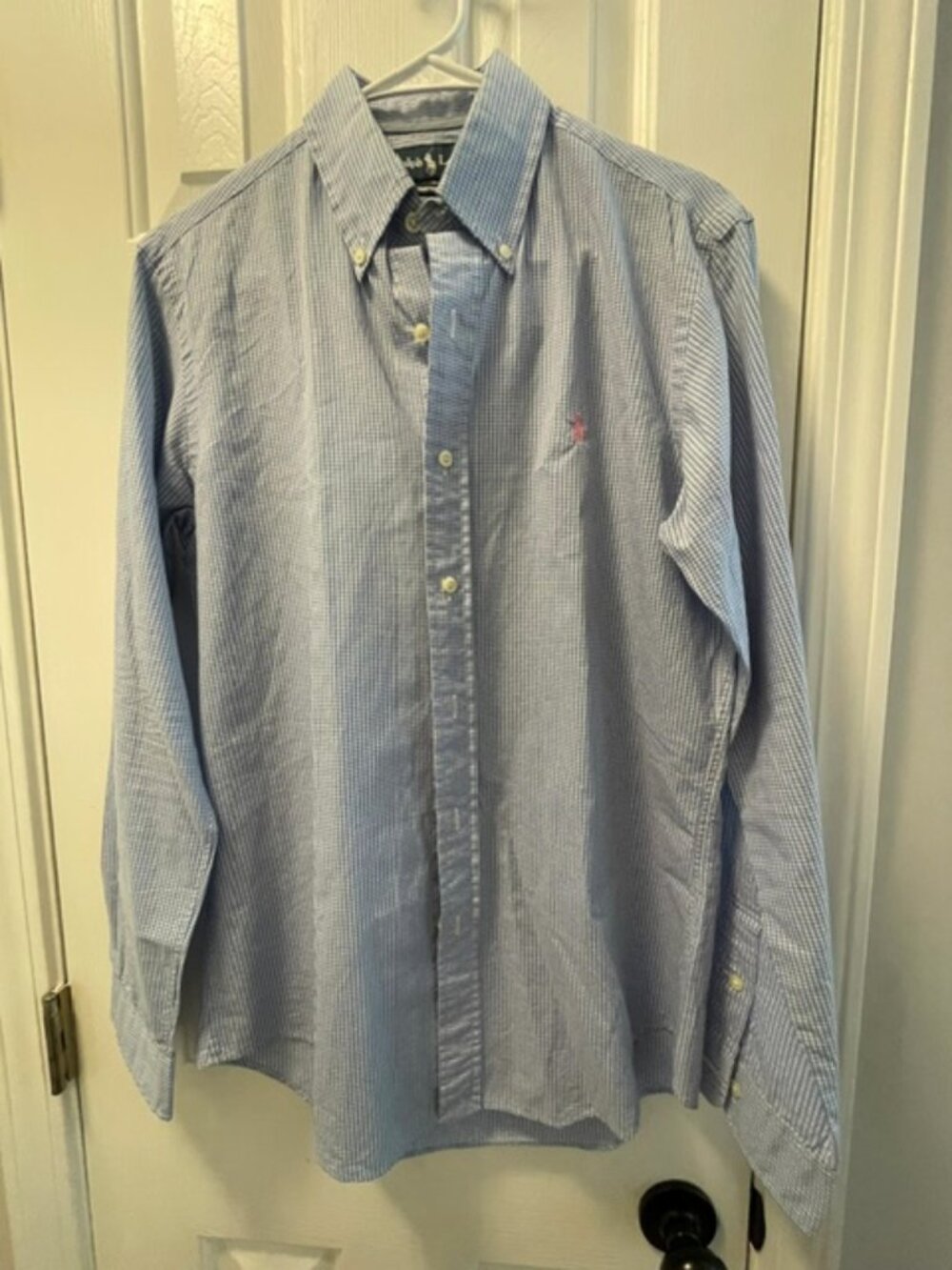 Ralph Lauren Men's Plaid Long Sleeve Shirt, Blue White, Small Size